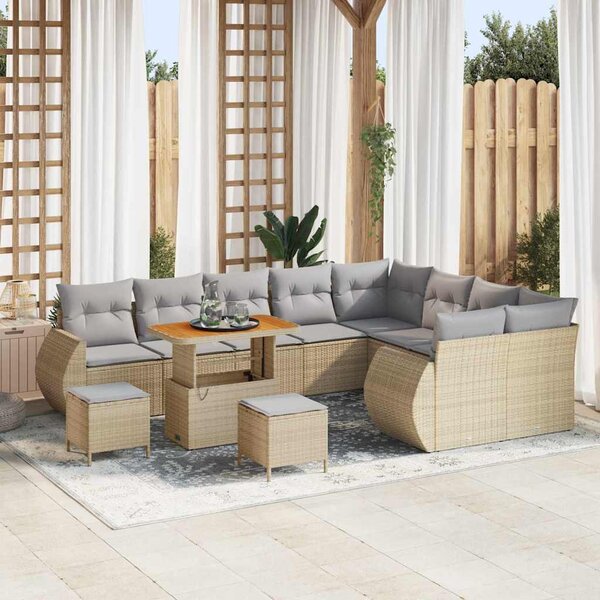 Kerti Kanapé Szett 12 pcs Beige és Világosszürke Poly Rattan