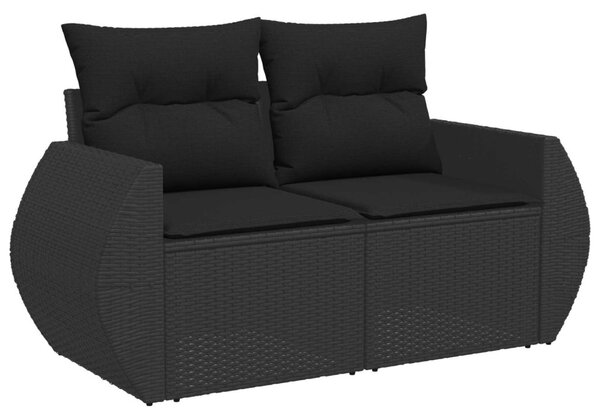 Kerti Kanapé Szett párnával tárolóval 8 pcs Fekete polirattan
