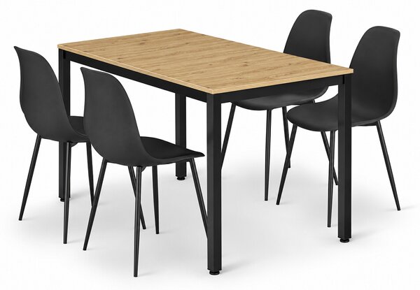 Szett: Étkezőasztal TESSA 120×60 artisan tölgy/fekete + 4 db WAT szék, fekete/fekete lábak