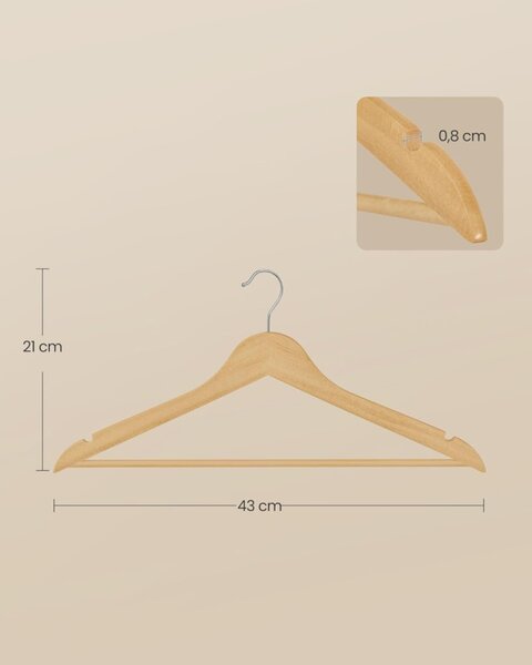 SONGMICS Vékony Nyírfa Vállfa Szett 360° Forgó Akasztóval, 30 db Természetes