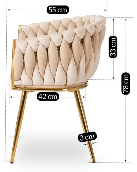 Glamour étkezőszék CAPI krémszínű bársony/arany lábak