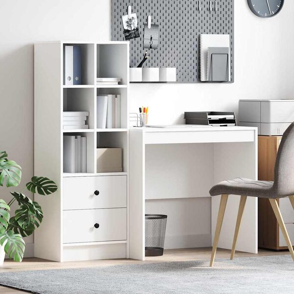 Asztal fiókkal polcokkal tárolóval 2 pcs Fehér