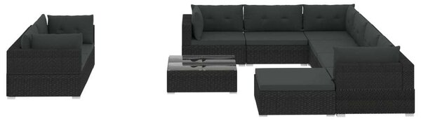 Polyrattan Kerti Bútorszett - 10 részes - Fekete