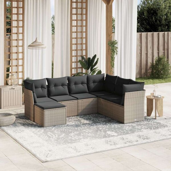 VidaXL Polyrattan Kerti Ülőgarnitúra - 7 részes - Világosszürke
