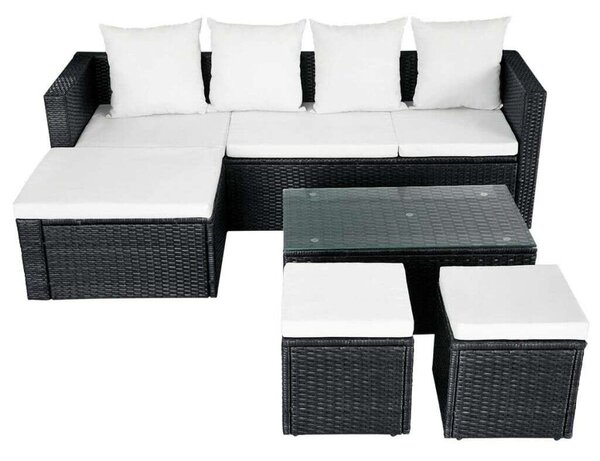 Polyrattan Kerti Bútorszett - 4 részes - Fekete