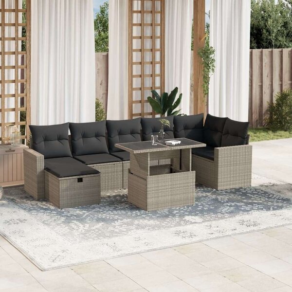 VidaXL Polyrattan Kerti Ülőgarnitúra - 8 részes - Világosszürke