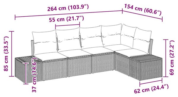 Kerti Kanapé Szett 5 pcs Világosszürke polirattan