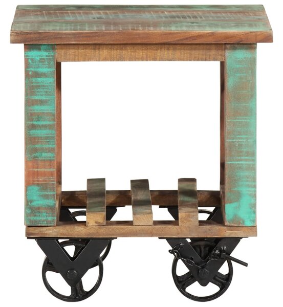 Tömör újrahasznosított fa kisasztal kerekekkel 40 x 40 x 42 cm