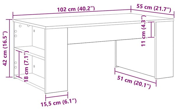 Dohányzóasztal Fekete tölgy 102 x 55 x 42 cm Faanyag