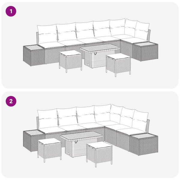 Kerti Kanapé Szett párnával 9 pcs Beige és Világosszürke