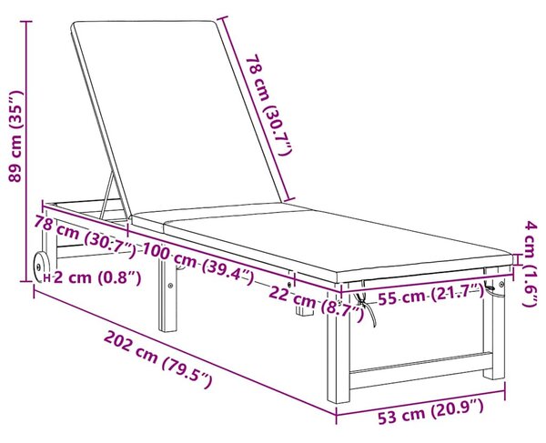 Napozó 2 pcs Barna 202 x 53 x 89 cm Tömör Akácfa
