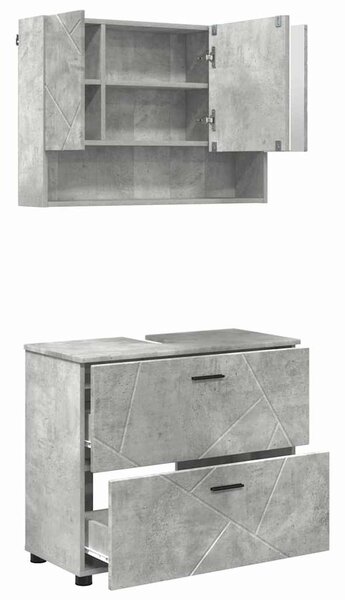 Fürdőszoba bútor szett 2 db Beton Szürke 76,5 x 35 x 64 cm