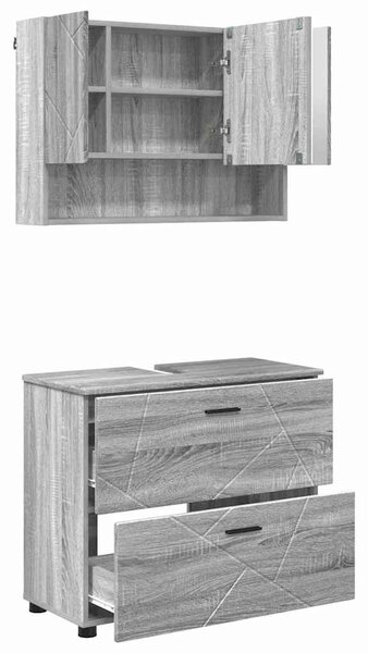 Fürdőszoba bútor szett 2 db Szürke Sonoma 76,5 x 35 x 64 cm