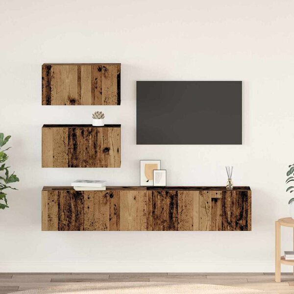 TV szekrény garnitúra 4 pcs Antik Fa Szerelt Fa