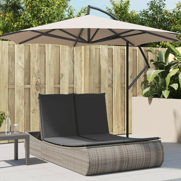 VidaXL Dupla Napozóágy - Polyrattan - Szürke - 200cm