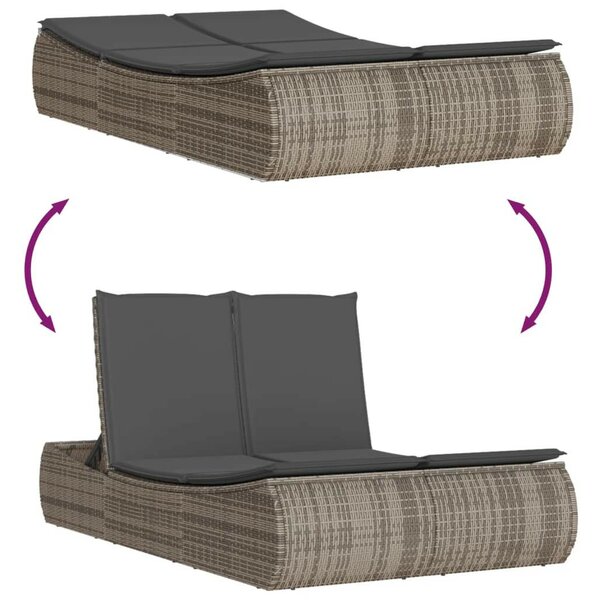 VidaXL Dupla Napozóágy - Polyrattan - Szürke - 200cm