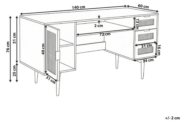 Íróasztal RAFFRA 140 cm 60 cm Sötétbarna