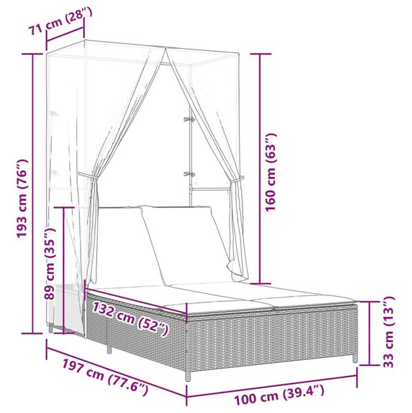 VidaXL Dupla Napozóágy - Polyrattan - Barna - 197x100 cm