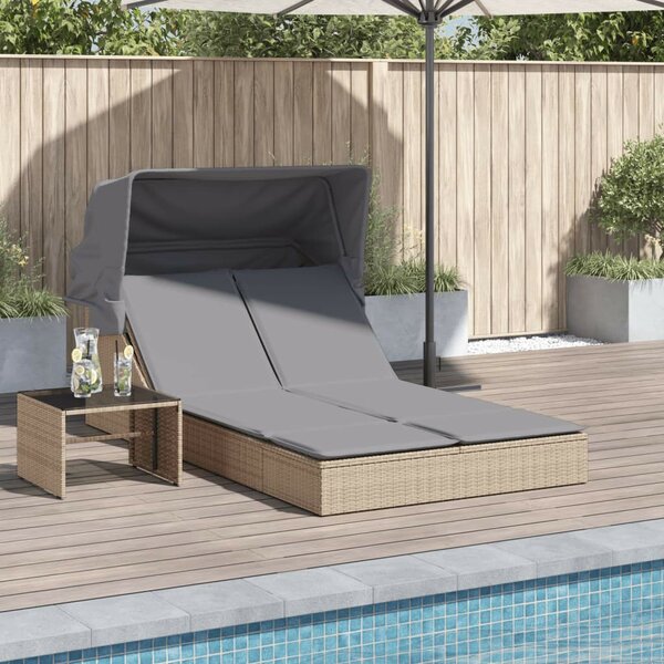 VidaXL Dupla Napozóágy - Polyrattan - Bézs - 200x100cm