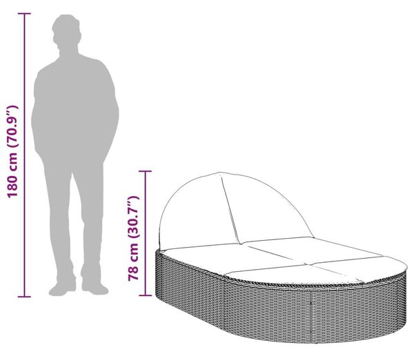 VidaXL Dupla Napozóágy - Polyrattan - Bézs - 200cm