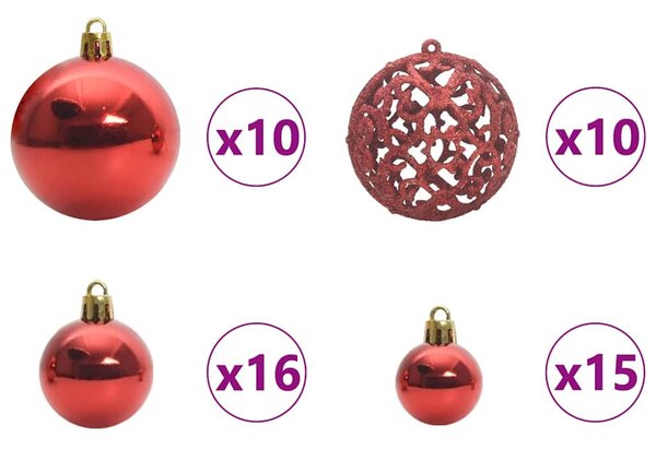 Karácsonyi Díszgömb Készlet 120 db Piros Ø 6 cm Műanyag 300 LED
