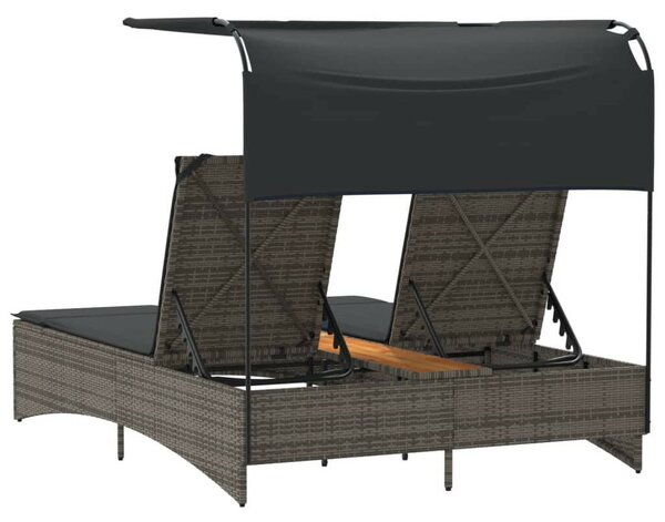 VidaXL Dupla Napozóágy - Szürke Polyrattan - Tetővel és Párnákkal