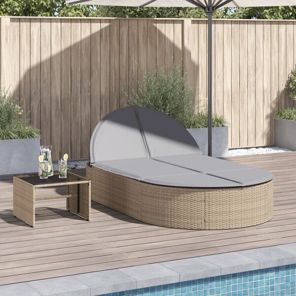 VidaXL Dupla Napozóágy - Polyrattan - Bézs - 200cm