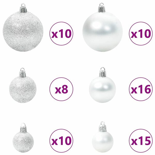 Karácsonyi Díszgömb Készlet 120 db Ezüst Ø 6 cm Műanyag 300 LED