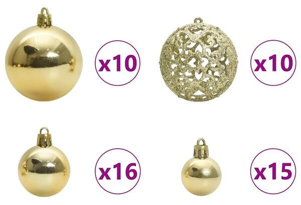 Karácsonyi Díszgömb Készlet 120 db Arany Ø 6 cm Műanyag 300 LED