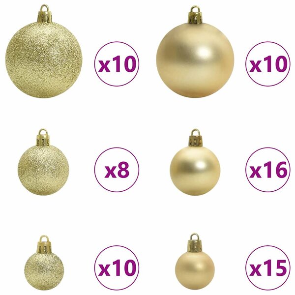 Karácsonyi Díszgömb Készlet 120 db Arany Ø 6 cm Műanyag 300 LED
