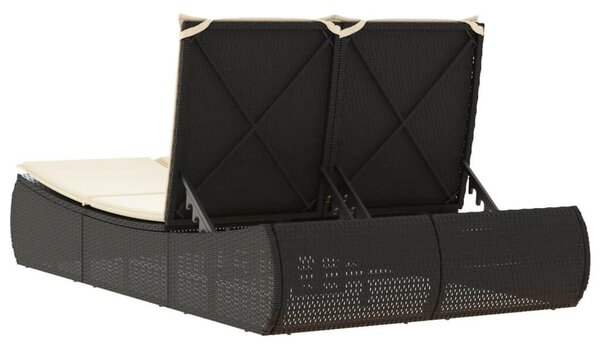 VidaXL Dupla Napozóágy - Polyrattan - Fekete - 200cm