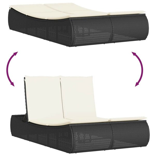 VidaXL Dupla Napozóágy - Polyrattan - Fekete - 200cm