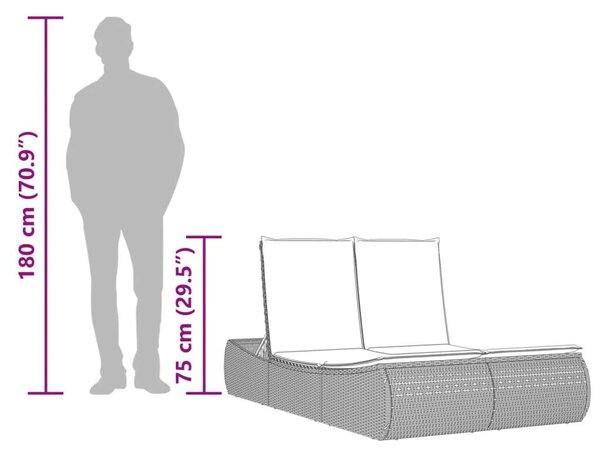 VidaXL Dupla Napozóágy - Polyrattan - 200cm