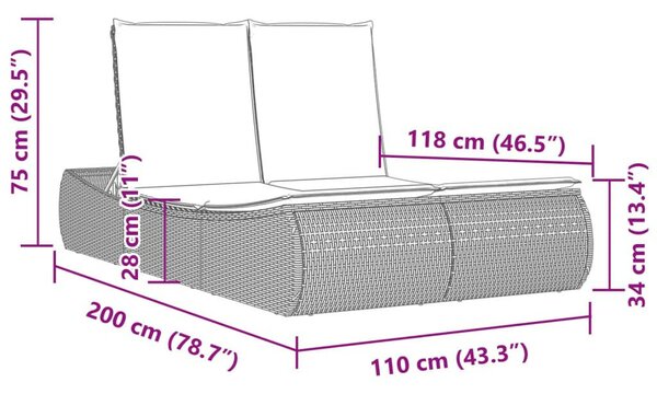 VidaXL Dupla Napozóágy - Polyrattan - 200cm