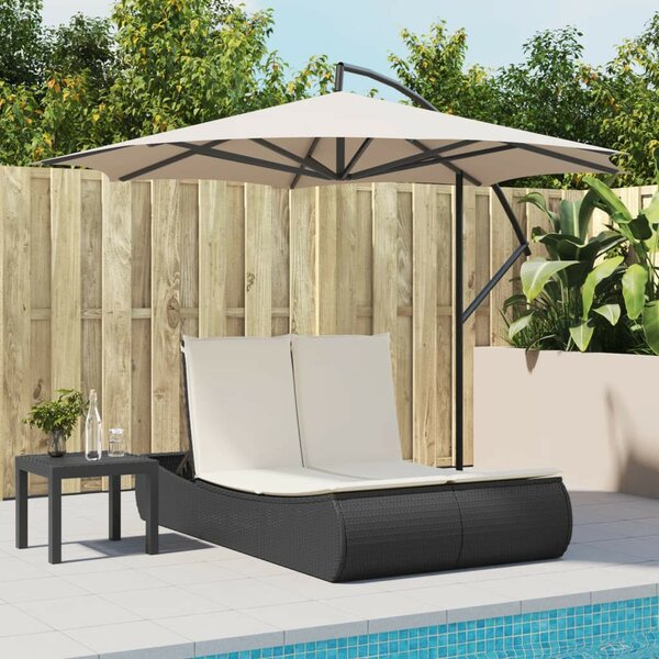 VidaXL Dupla Napozóágy - Polyrattan - Fekete - 200cm
