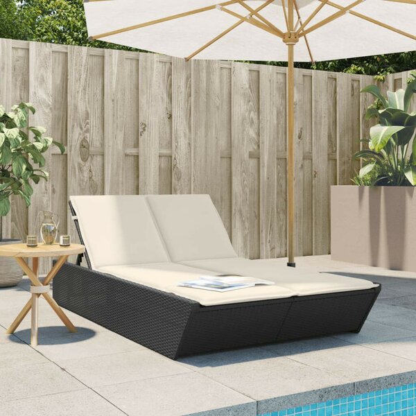 VidaXL Dupla Napozóágy - Fekete Polyrattan - 200cm