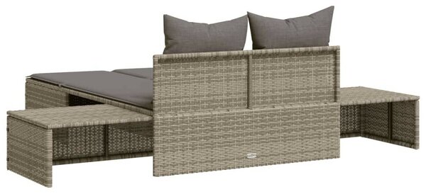 VidaXL szürke polyrattan dupla napozóágy párnával