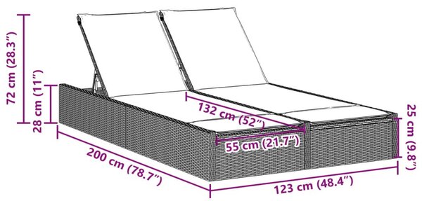 VidaXL Dupla Napozóágy - Polyrattan - Fekete - 200cm