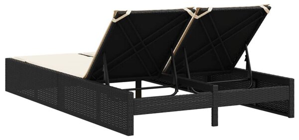 VidaXL Dupla Napozóágy - Polyrattan - Fekete - 200cm