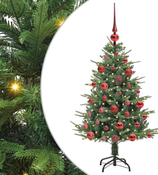 Műfenyő világítással és gömbkészlettel Zöld 120 cm PVC és PE