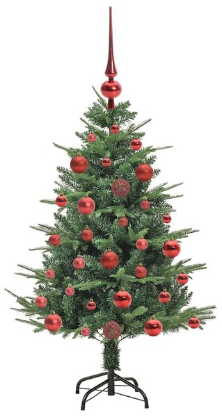 Műfenyő világítással és gömbkészlettel Zöld 120 cm PVC és PE