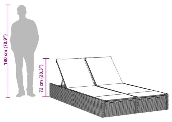 VidaXL Dupla Napozóágy - Polyrattan - Fekete - 200cm