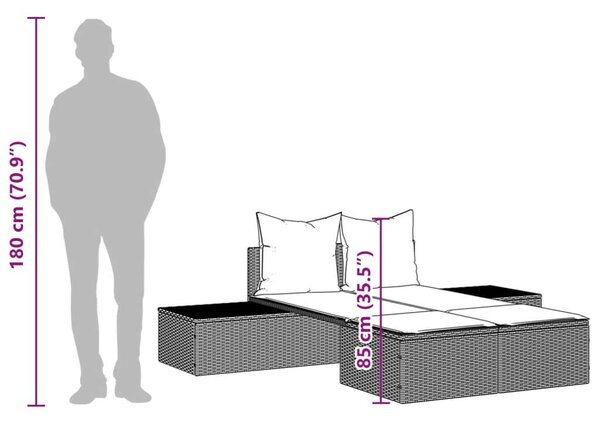 VidaXL Dupla Napozóágy - Polyrattan - 162cm