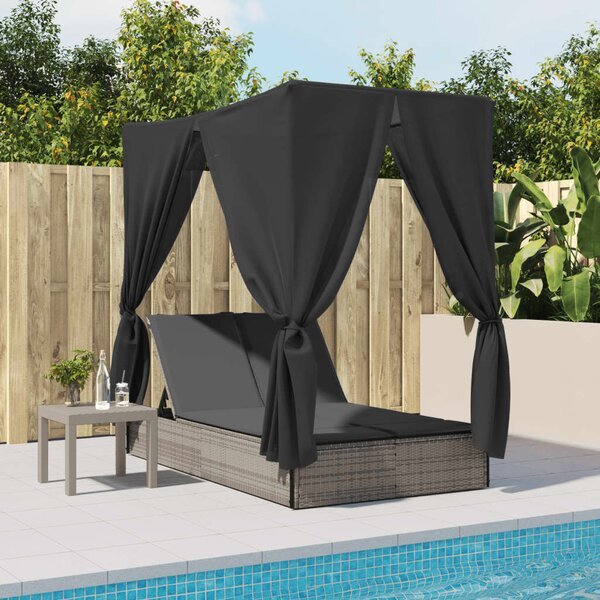 VidaXL Dupla Napozóágy - Polyrattan - Szürke - 200x114cm