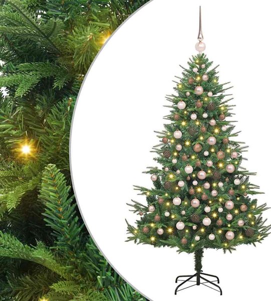 Műfenyő világítással és gömbkészlettel Zöld 180 cm PVC és PE