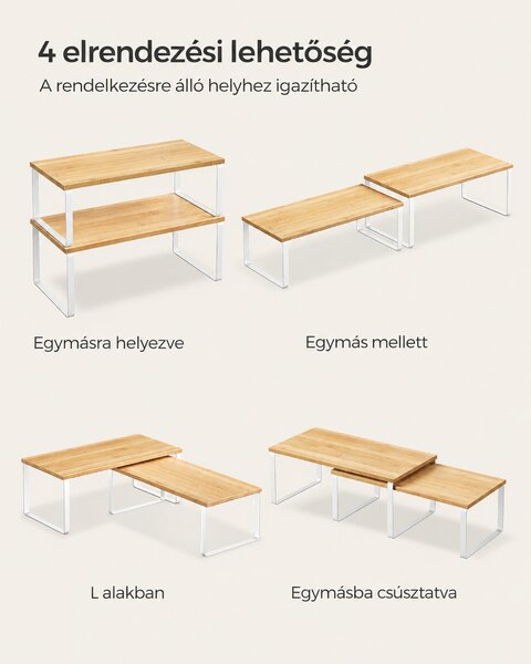 SONGMICS egymásra rakható fűszertartó polc szett, 4 db, természetes bézs-fehér
