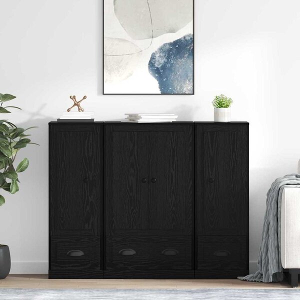 Széf fiókkal 3 pcs Fekete tölgy Faanyag