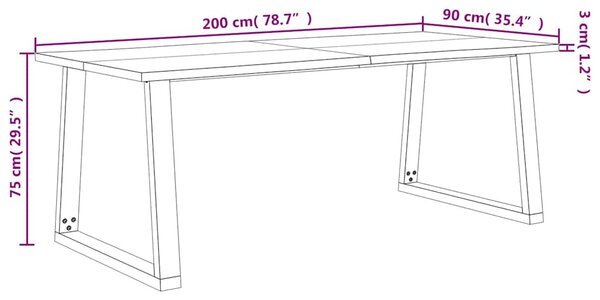 Tömör akácfa étkezőasztal természetes éllel 200 x 90 x 75 cm
