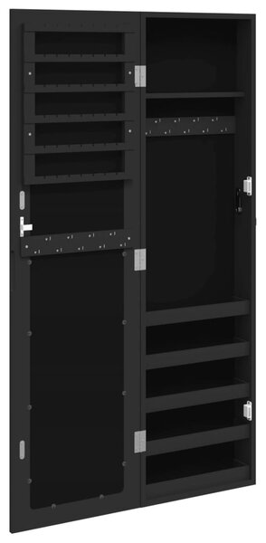 Fekete falra szerelhető tükrös ékszerszekrény 30x8,5x106 cm