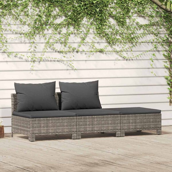 3 részes szürke polyrattan kerti bútor szett párnákkal